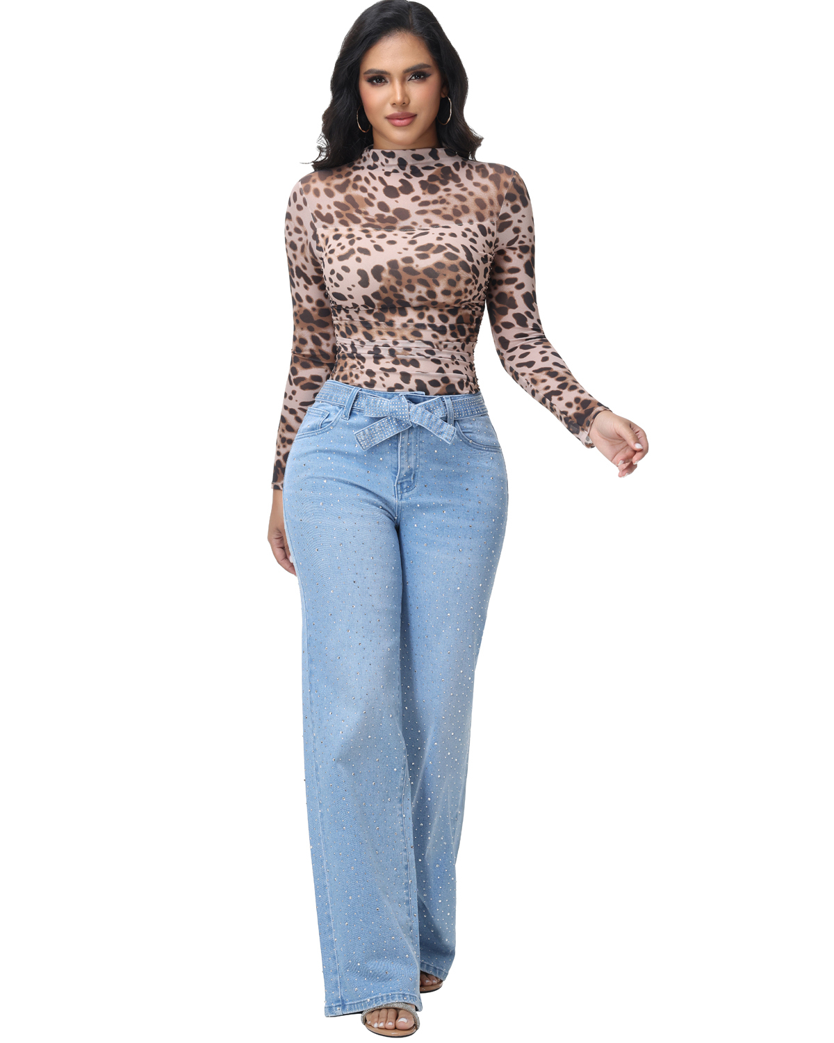 Leopard Print Thong Bodysuit With Sleeves