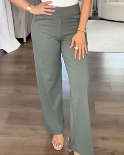 Casual High-Waisted Straight-Leg Yoga Pants with Loose Pockets