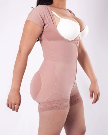 Short Sleeve Tummy Control Fajas Shapewear With Zipper