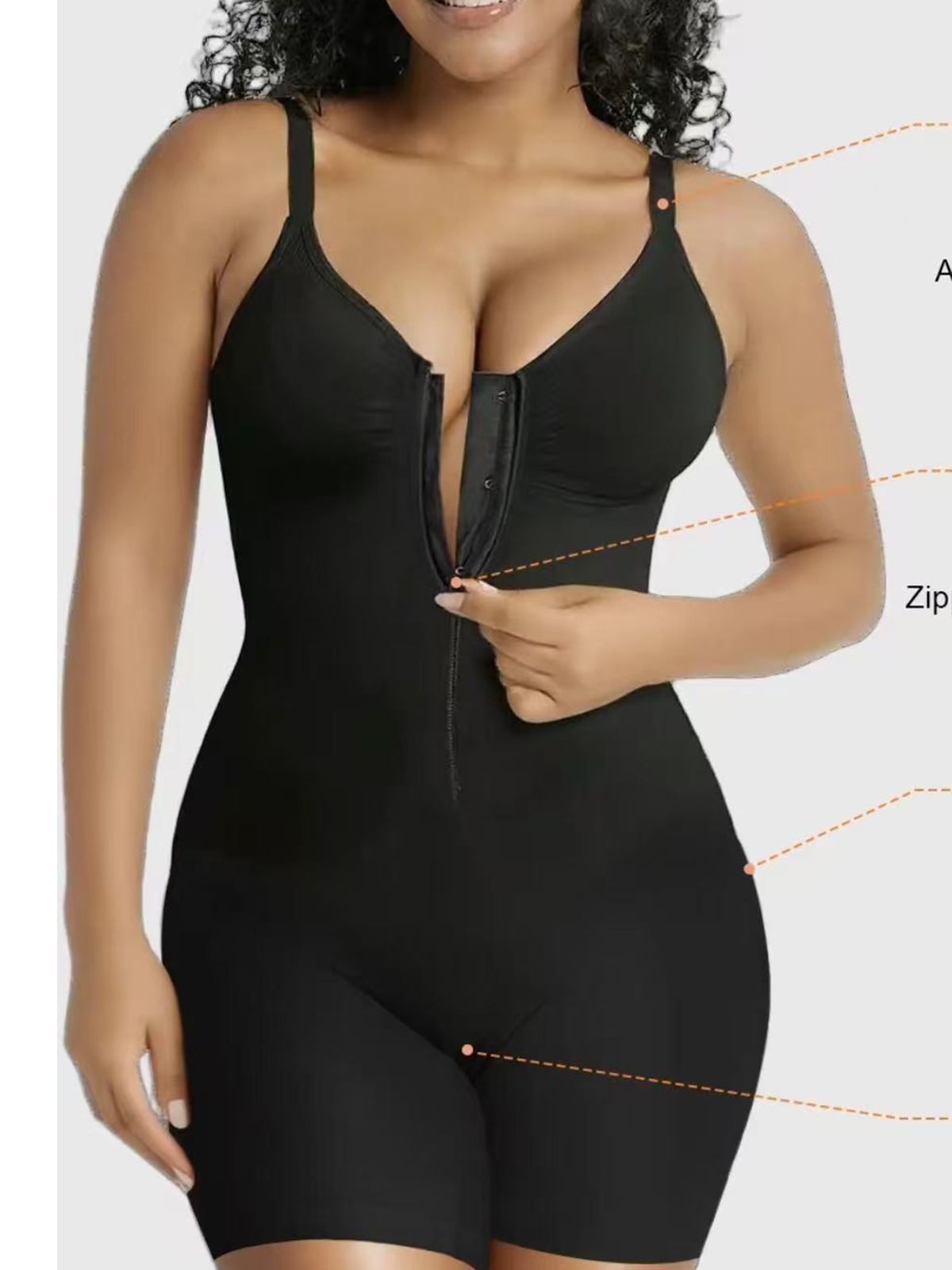 Women's High Elastic Zipper Adjustable Straps Breathable Mesh Design Tummy Control Body Shaper