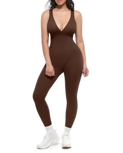 Deep V-Neck Breathable High-Waisted Tummy Control Body Shaping Bodysuit