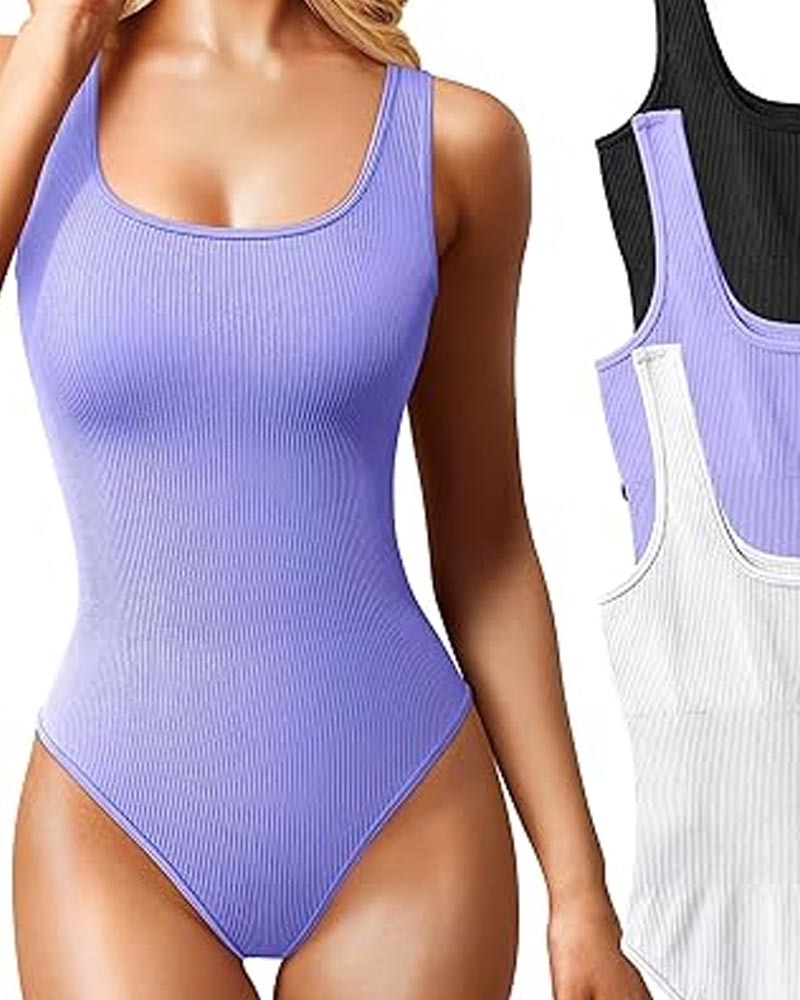 Women's Bodysuits Sexy Ribbed Square Neck Sleeveless Tank Tops Bodysuits