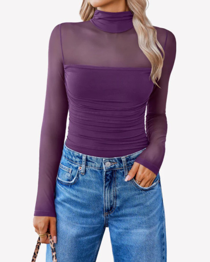 Ruched Sheer Mesh Slimming Shapewear Thong Bodysuit