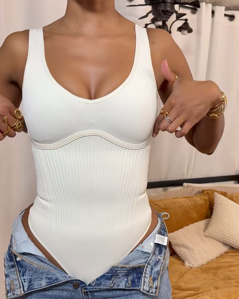 Elastic Ribbed Shaping Thong Bodysuit (Pre-Sale)