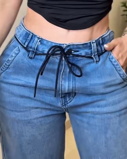 Women's Side Button Wide-Leg Jeans