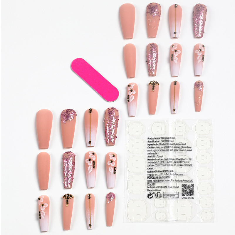 Gradient Camellia Wearable Manicure with Diamonds