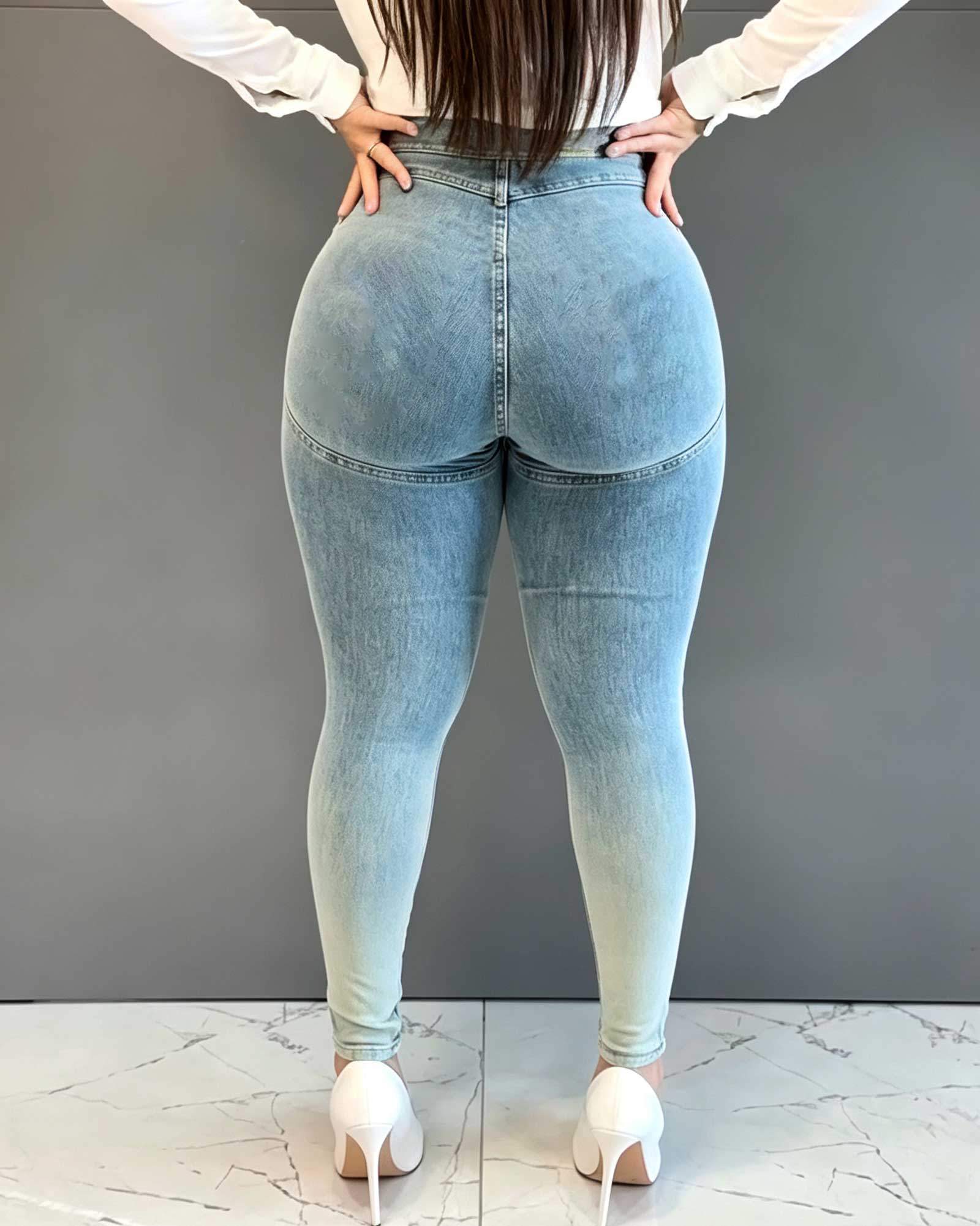 High Waisted Multi Button Stretch Slim Fit Jeans That Lift The Buttocks