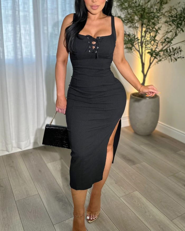 Side Slits Bodycon Midi Dress