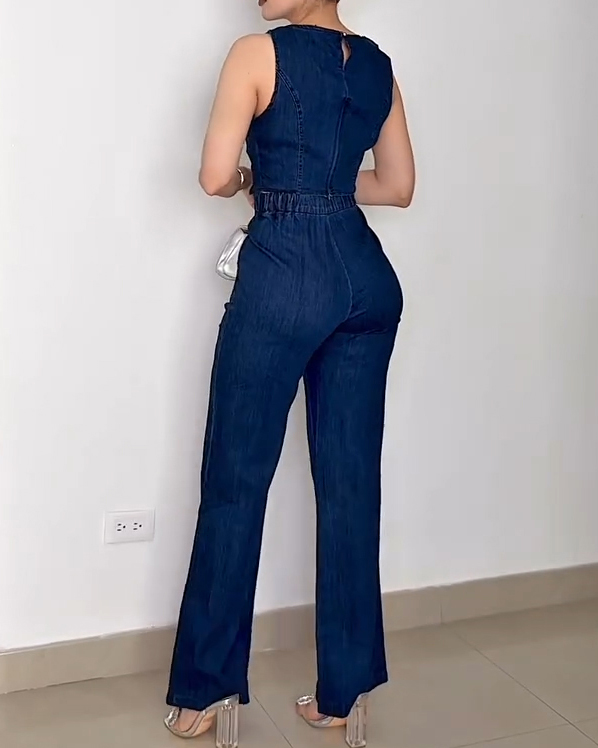 Women's Sleeveless Slim Fit Senim Two-Piece Set