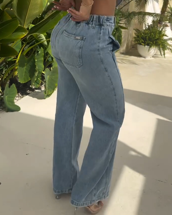 Women's High Waist Slimming Fit Wide Leg Jeans
