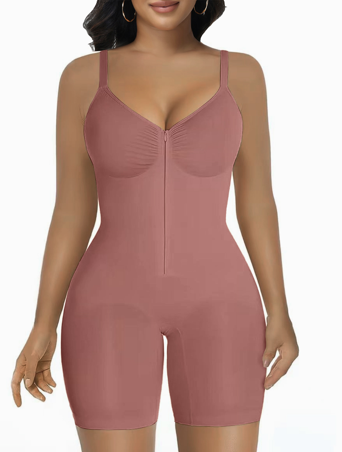 Women's High Elastic Zipper Adjustable Straps Breathable Mesh Design Tummy Control Body Shaper