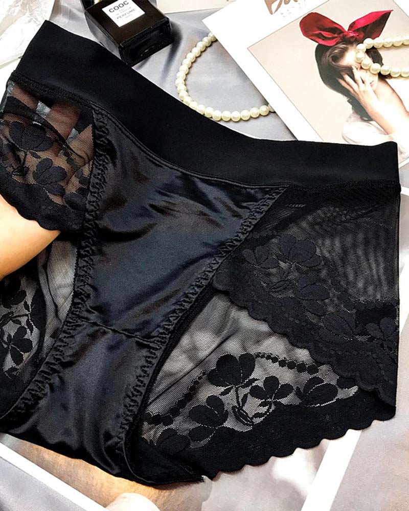 High-End Satin Light Luxury Lace High-Waisted Belly Pants