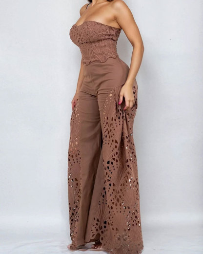 Fashion Lace Tube Top & Trousers Suit
