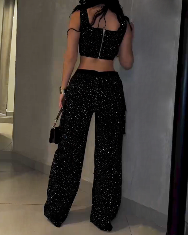 Rhinestone Suspender  Overalls Pants Set (Pre-Sale)