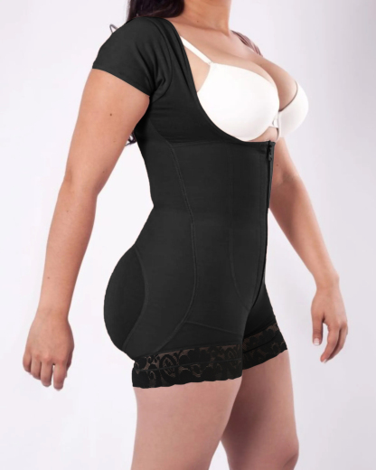 Short Sleeve Tummy Control Fajas Shapewear With Zipper