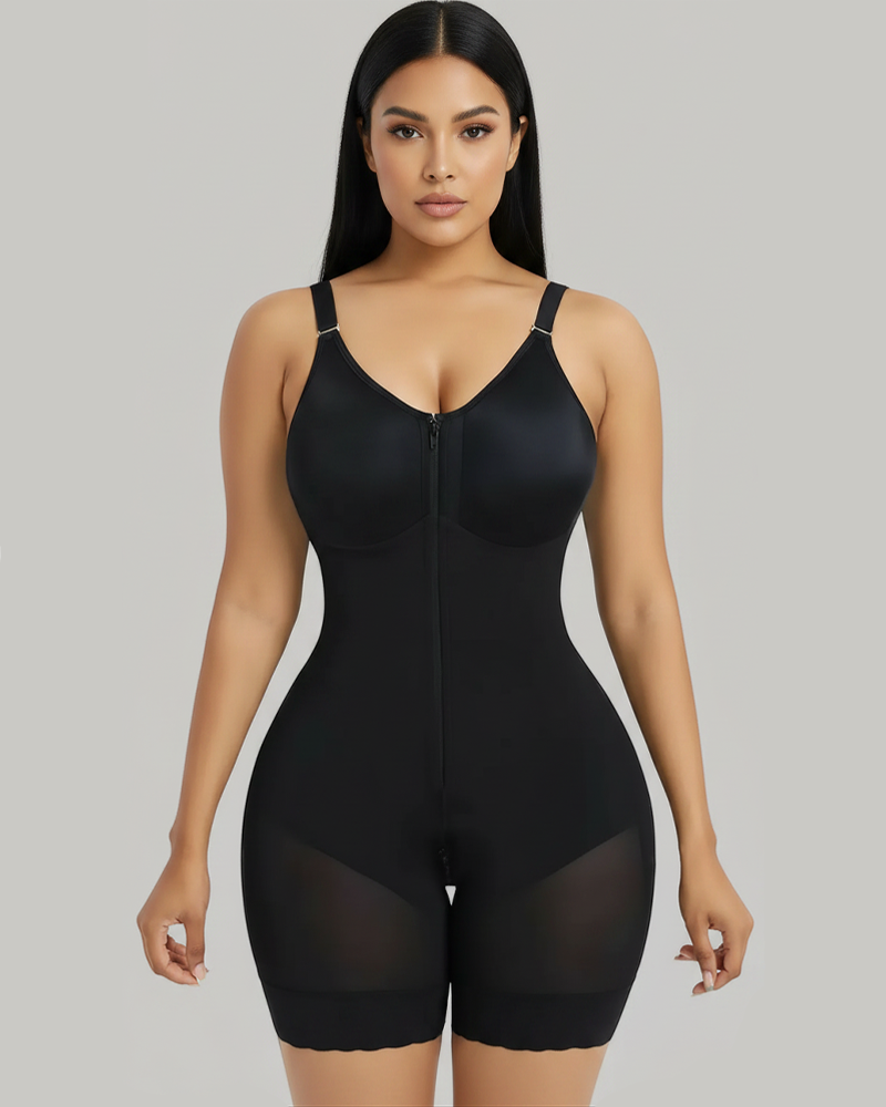 Breathable Leg Fabric Patchwork Bust Shaping Bodysuit
