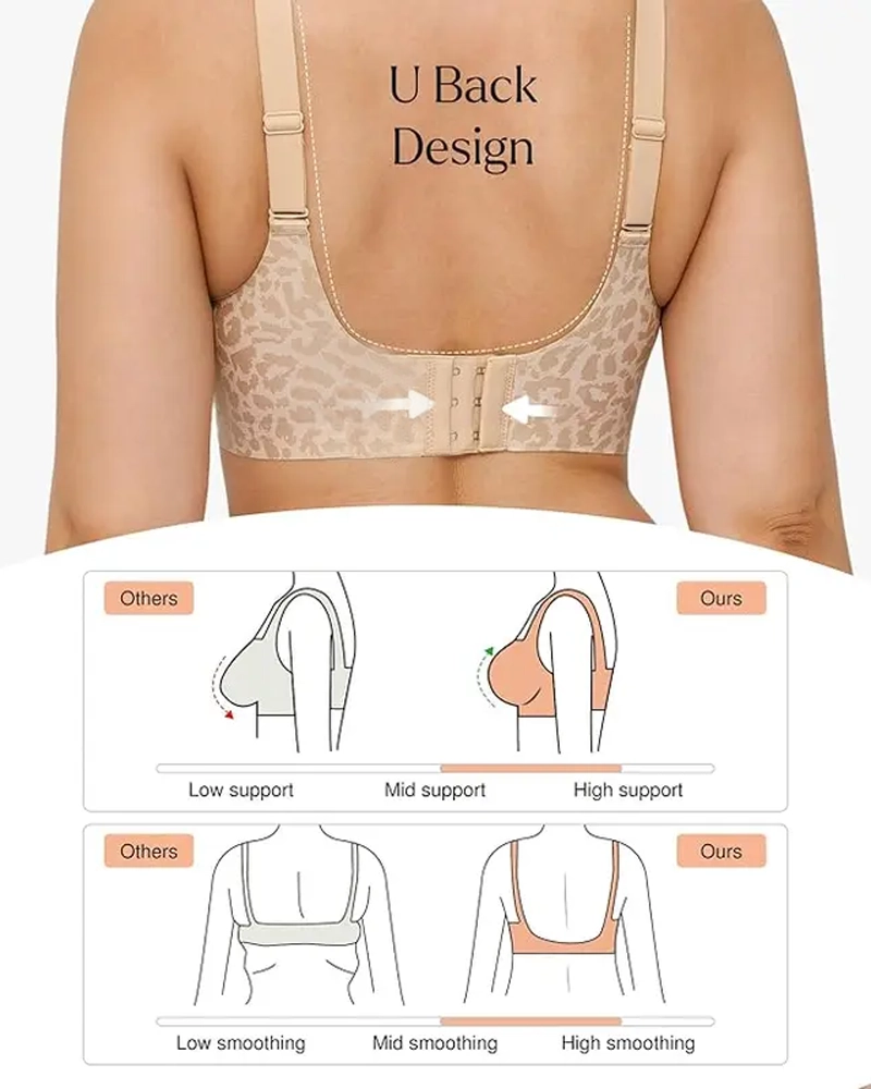 V-Neck Seamless Wire-Free Leopard Print Jelly Bra