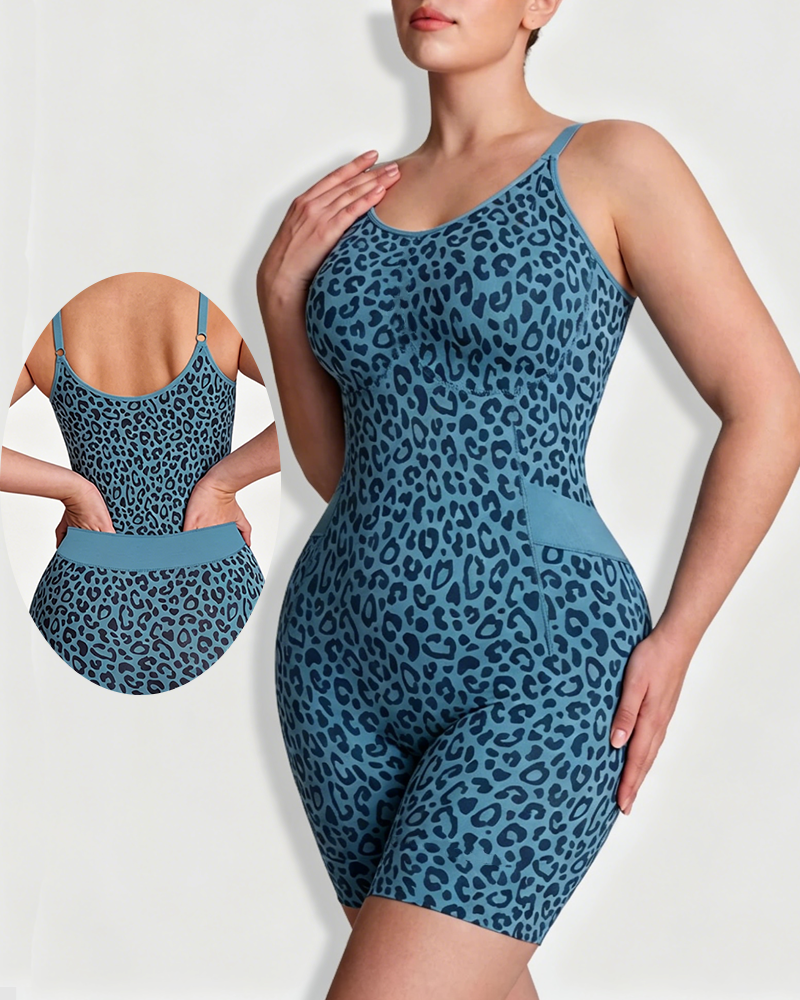 Page Title: Leopard Print Open-Back Shapewear Bodysuit with Butt Lift | CurvyFaja