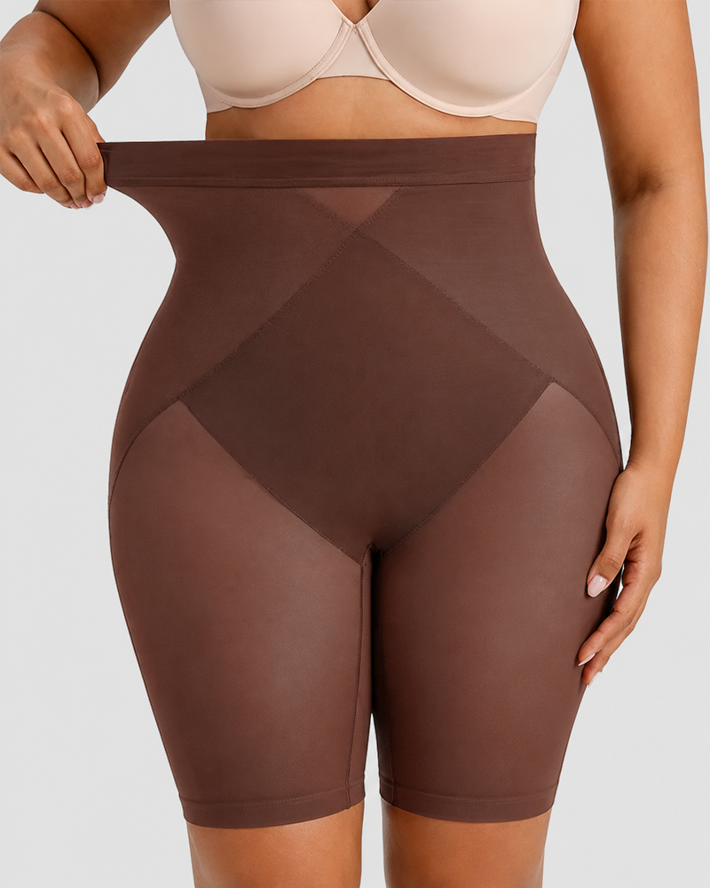 High Waist Mid-Thigh Breathable Mesh Shapewear Shorts, All Day Wear Butt Lifting Shaper