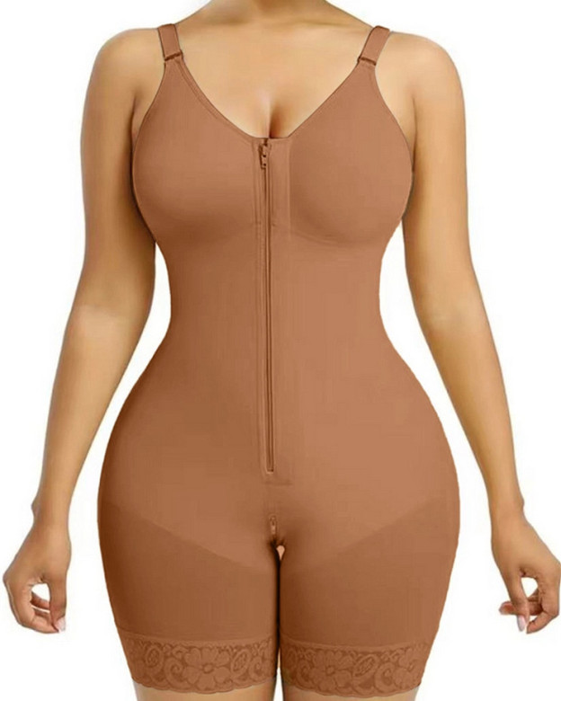 Breathable Leg Fabric Patchwork Bust Shaping Bodysuit
