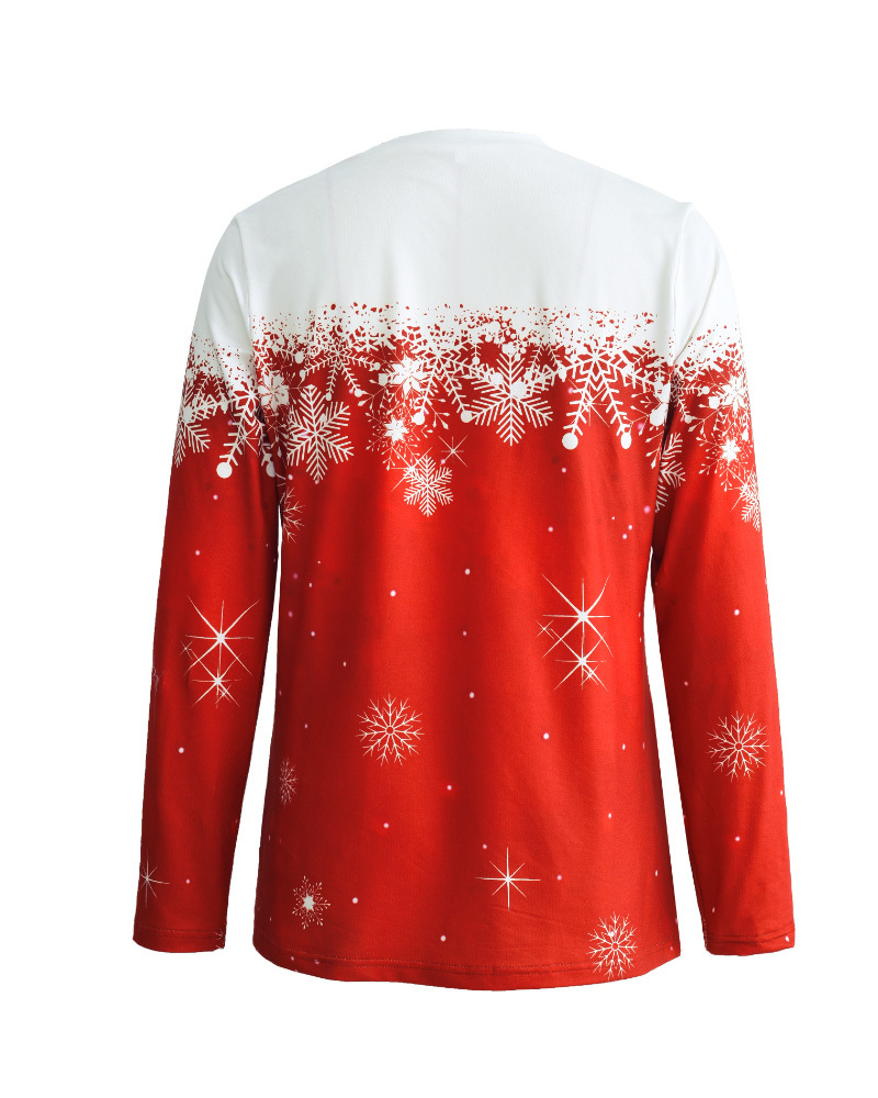 Christmas Casual Crew Neck Long Sleeve T-Shirt Top-Curvy-Faja
