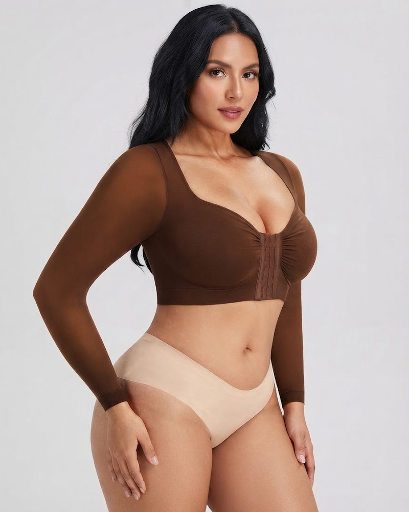 Front‑Closure Built‑In Bra Arm‑Sculpt Long Sleeve Top（Pre‑Sale）