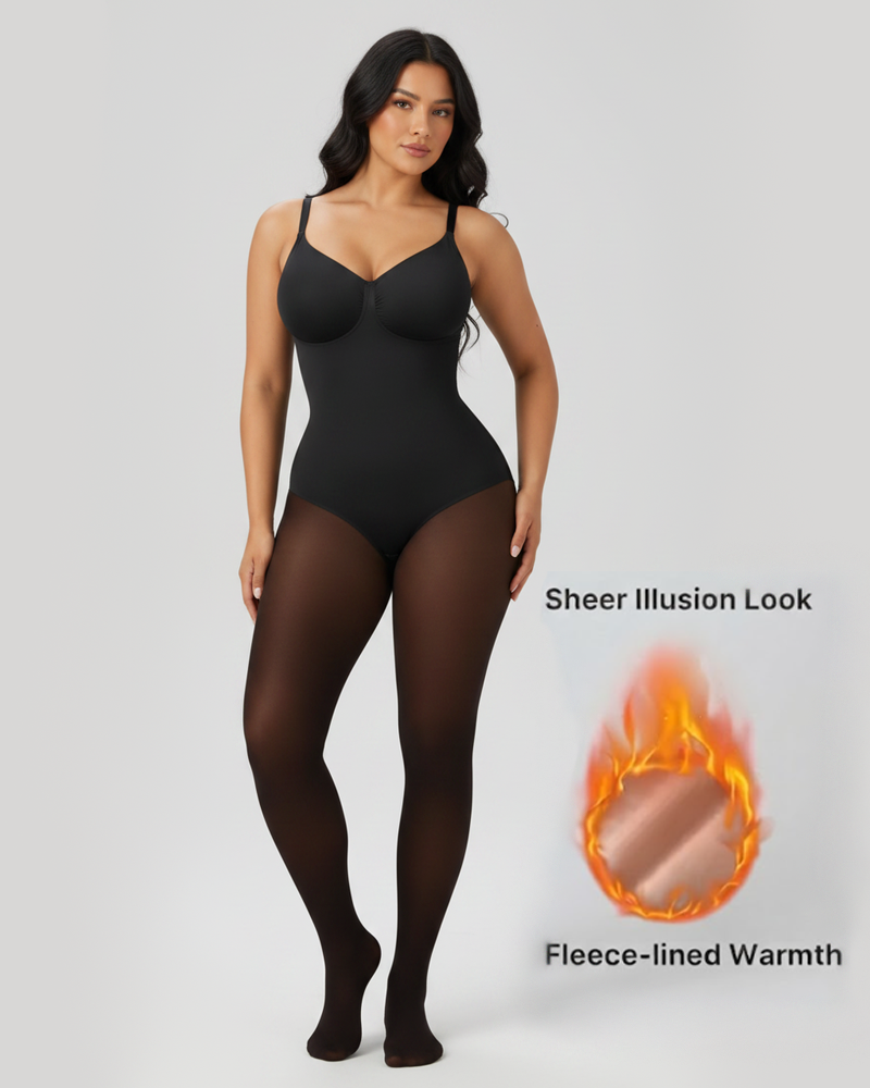 Seamless Full Body Shaper with Fleece Lined Fake Translucent Tights（Pre‑Sale）