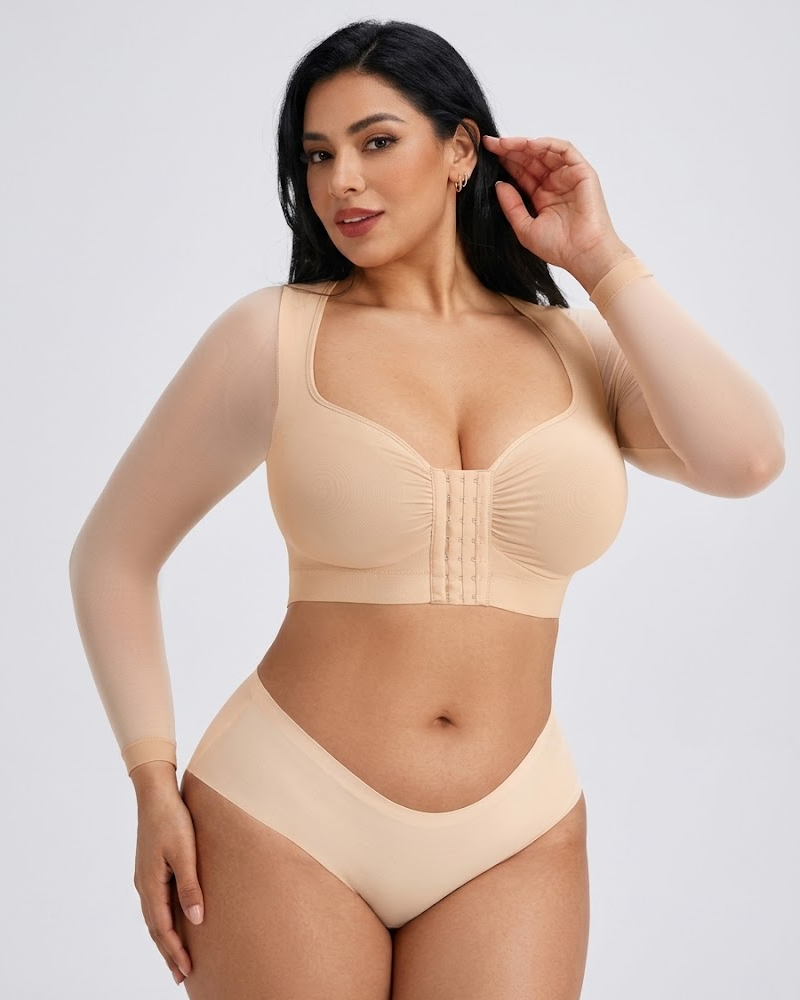 Front‑Closure Built‑In Bra Arm‑Sculpt Long Sleeve Top（Pre‑Sale）