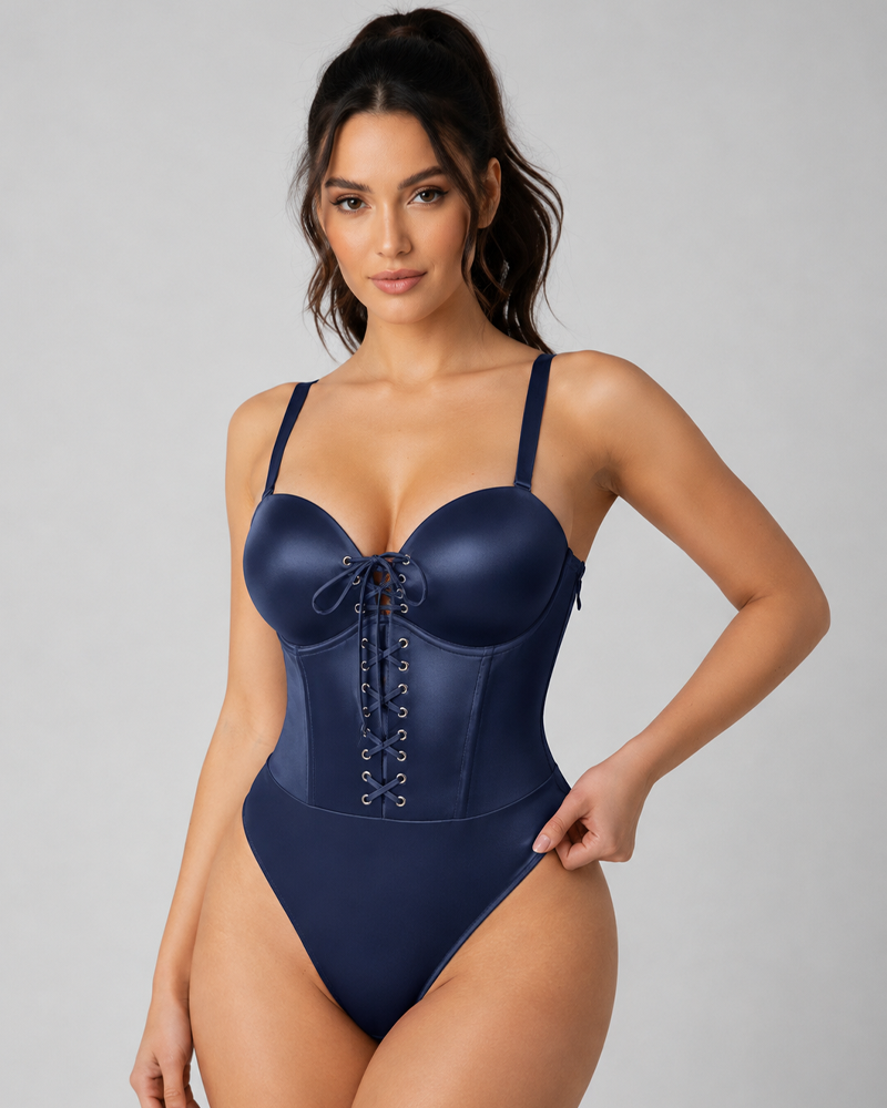 Detachable Shoulder Straps Lace‑Up Tight Body Shaper Bodysuit（Pre‑Sale）