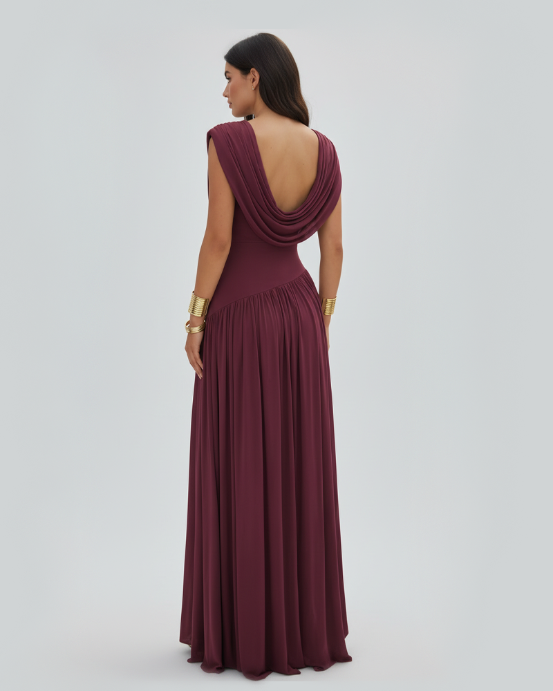 French Style Elegant Waist-Cinched Ruched Sleeveless Reversible Collar Dress