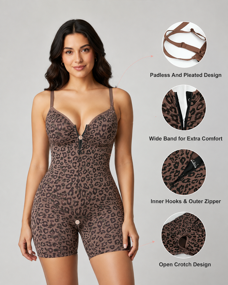Leopard Print Zipper Tummy Control Body Shaper (Pre‑Sale)