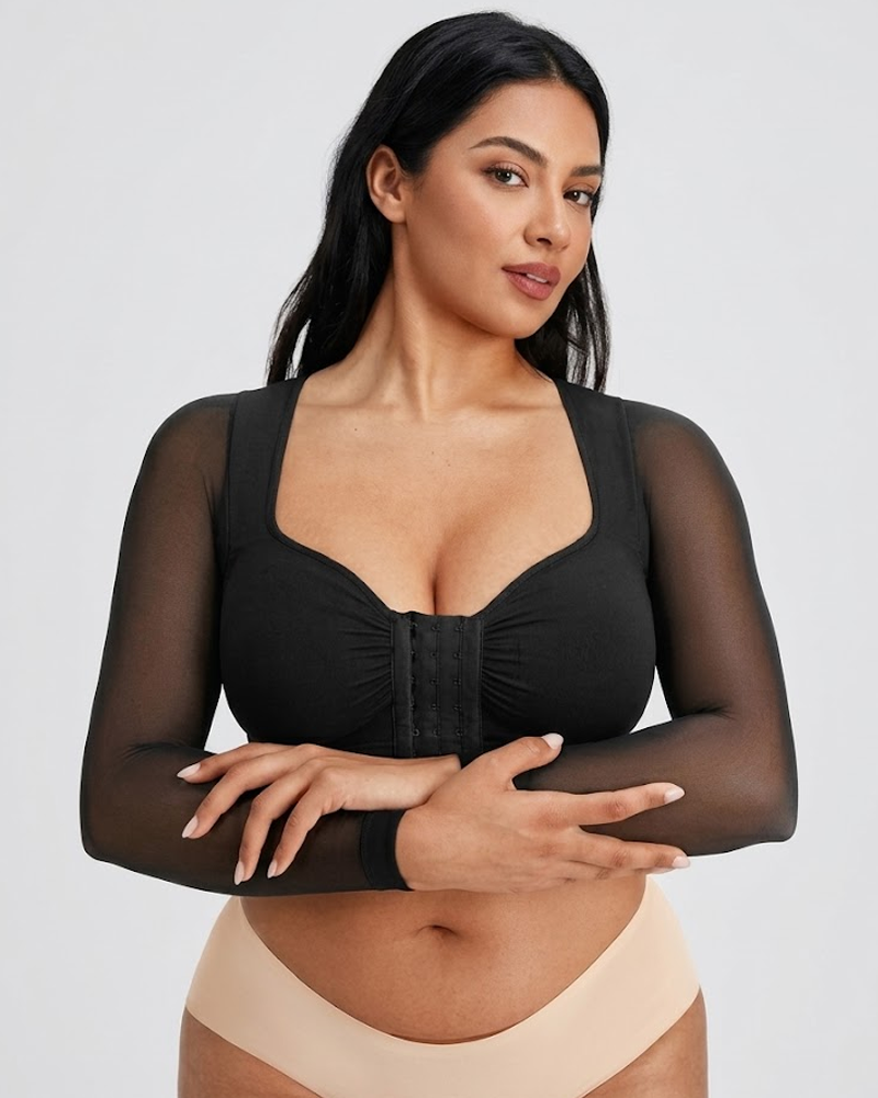 Front‑Closure Built‑In Bra Arm‑Sculpt Long Sleeve Top（Pre‑Sale）