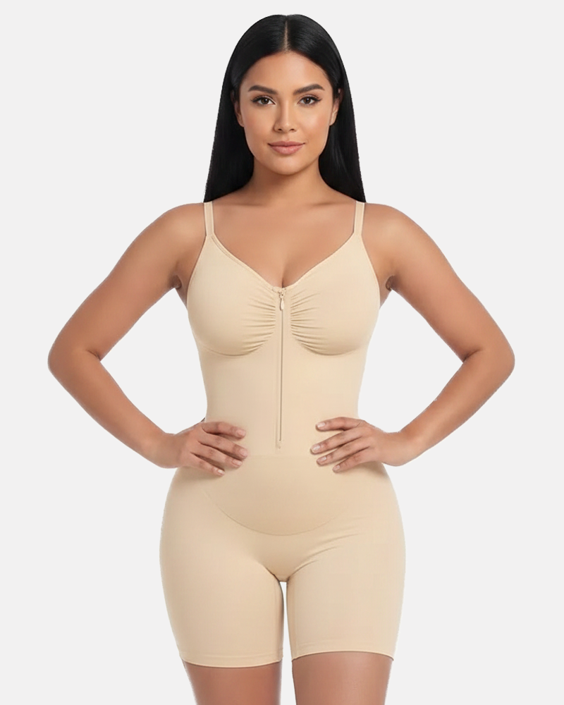 Seamless Double‑Layer Zip Shaping Bodysuit