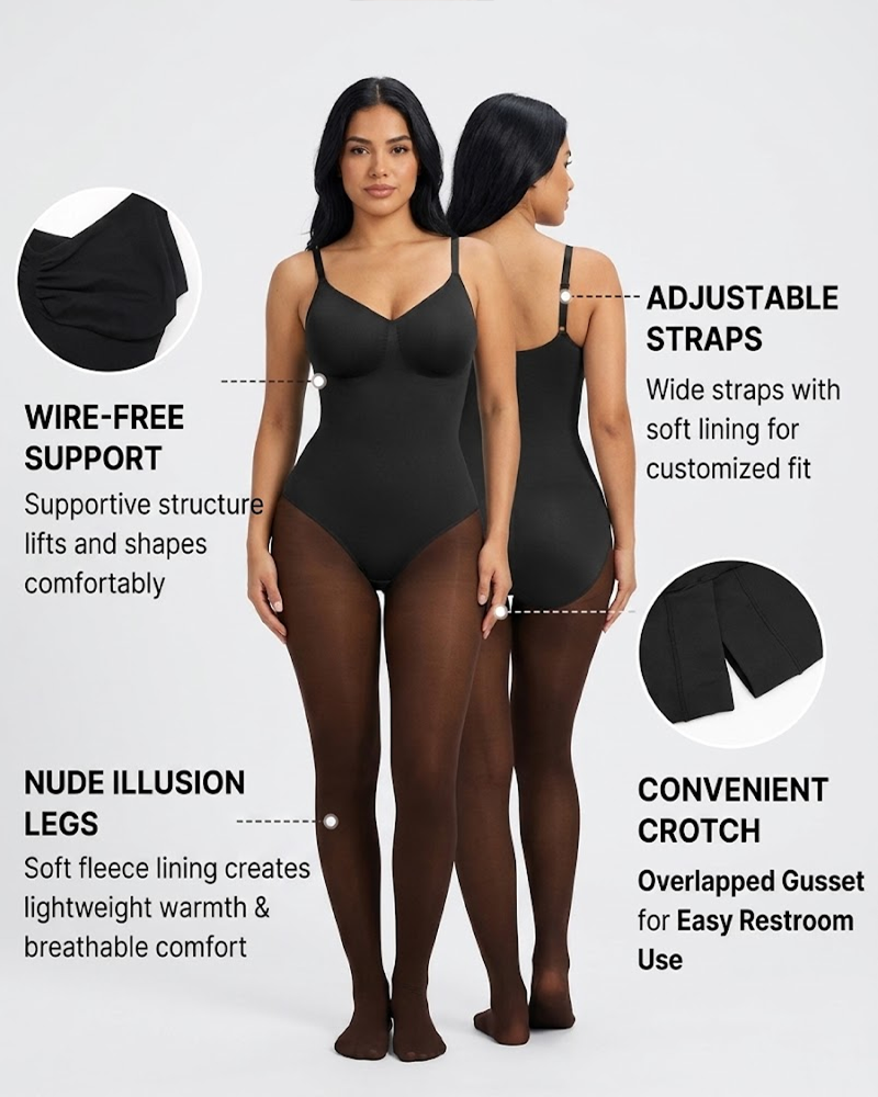 Seamless Full Body Shaper with Fleece Lined Fake Translucent Tights（Pre‑Sale）
