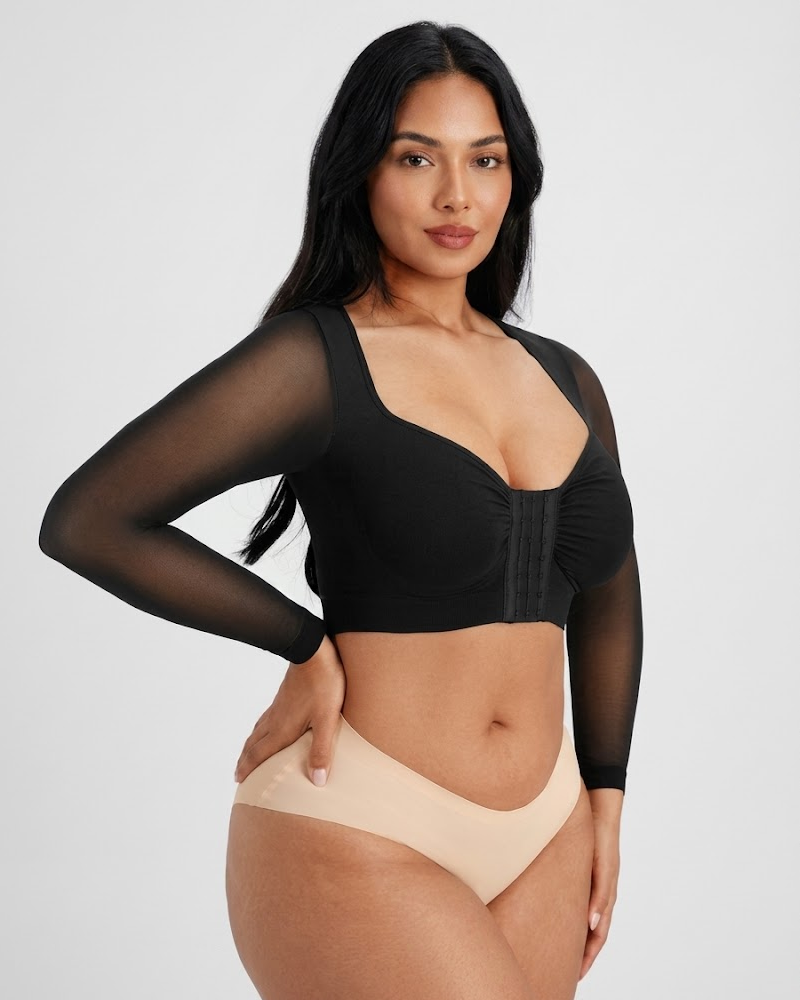 Front‑Closure Built‑In Bra Arm‑Sculpt Long Sleeve Top（Pre‑Sale）