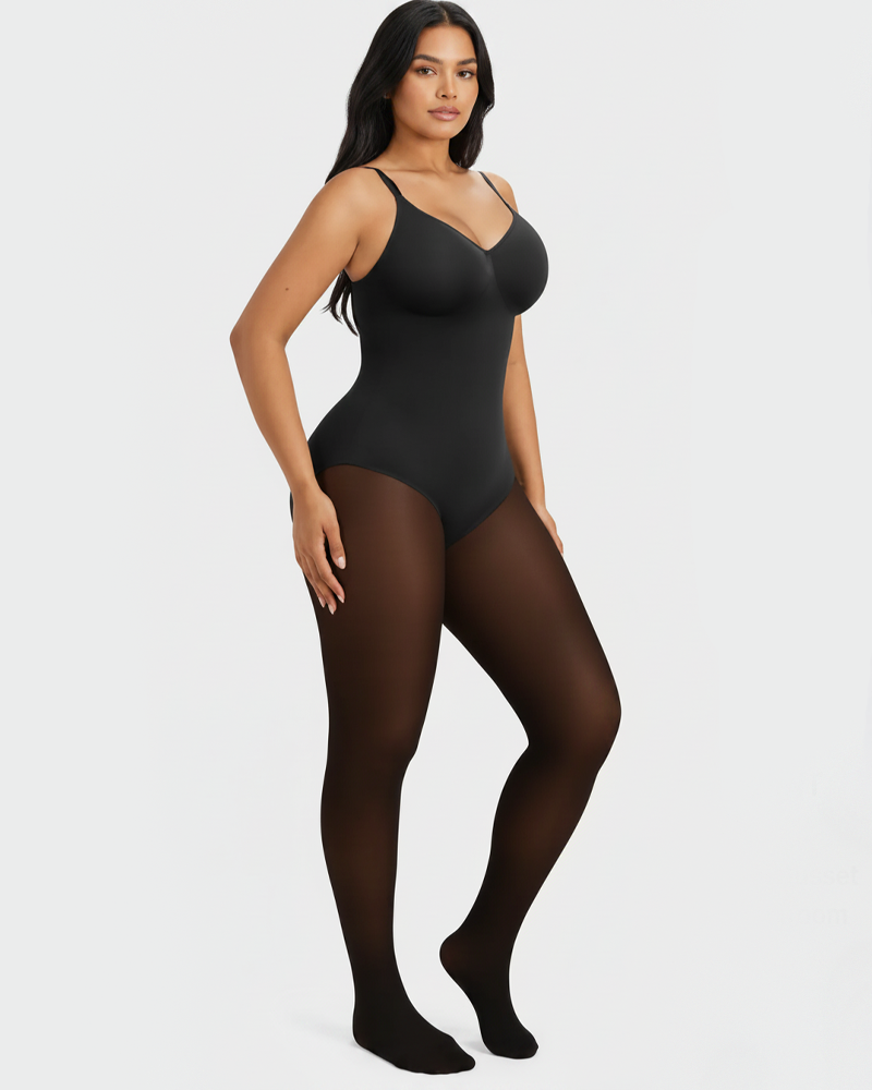 Seamless Full Body Shaper with Fleece Lined Fake Translucent Tights（Pre‑Sale）