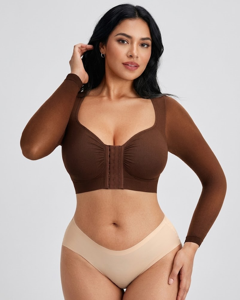 Front‑Closure Built‑In Bra Arm‑Sculpt Long Sleeve Top（Pre‑Sale）