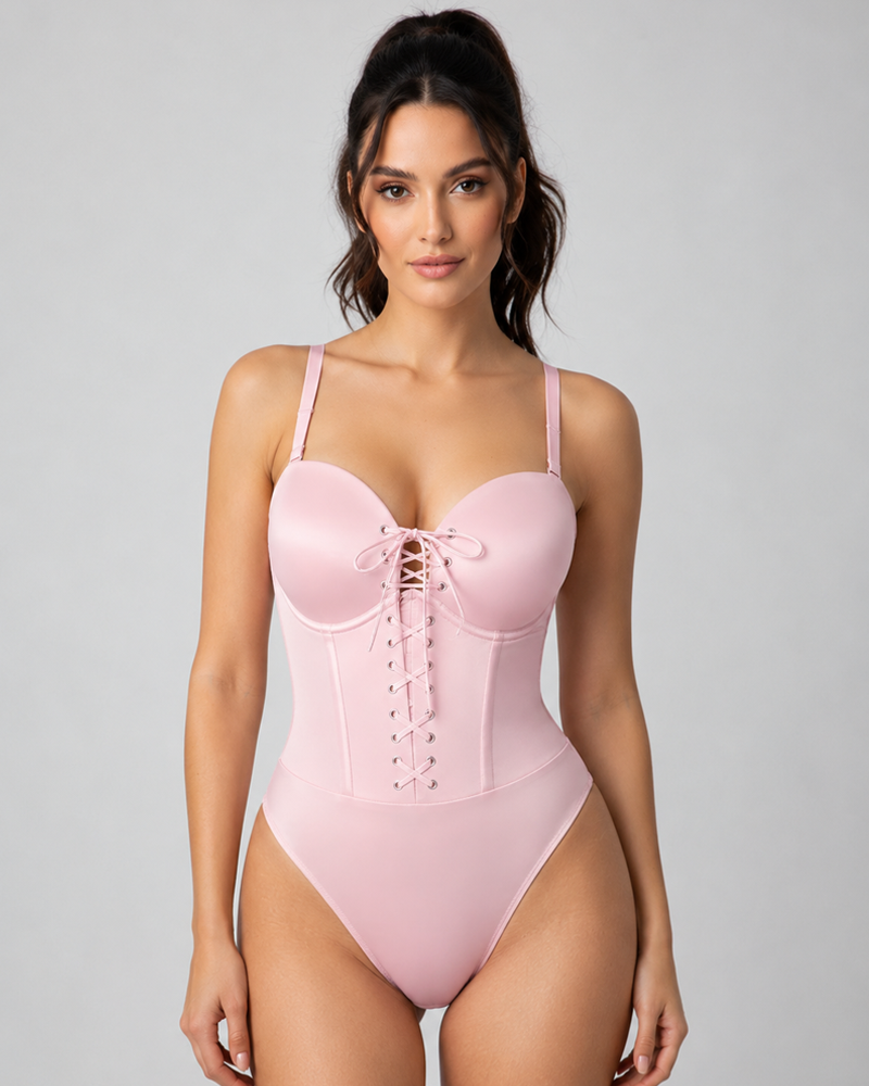 Detachable Shoulder Straps Lace‑Up Tight Body Shaper Bodysuit（Pre‑Sale）