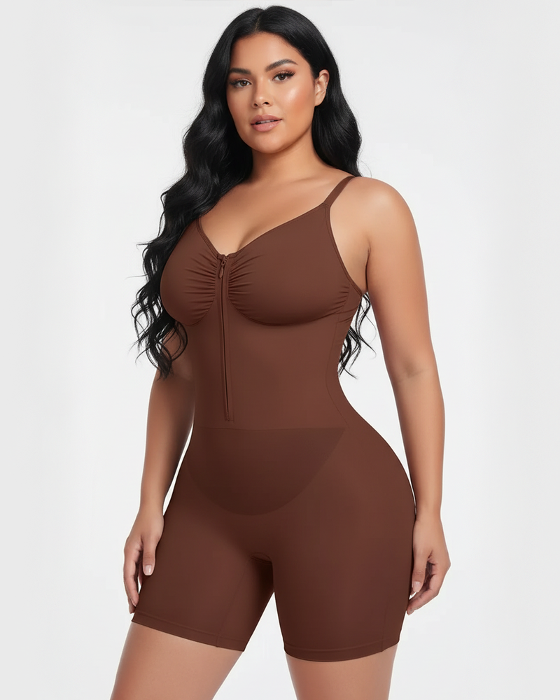 Seamless Double‑Layer Zip Shaping Bodysuit