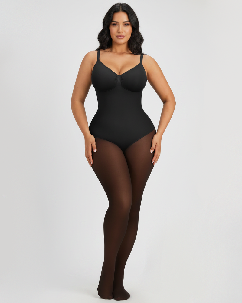 Seamless Full Body Shaper with Fleece Lined Fake Translucent Tights（Pre‑Sale）