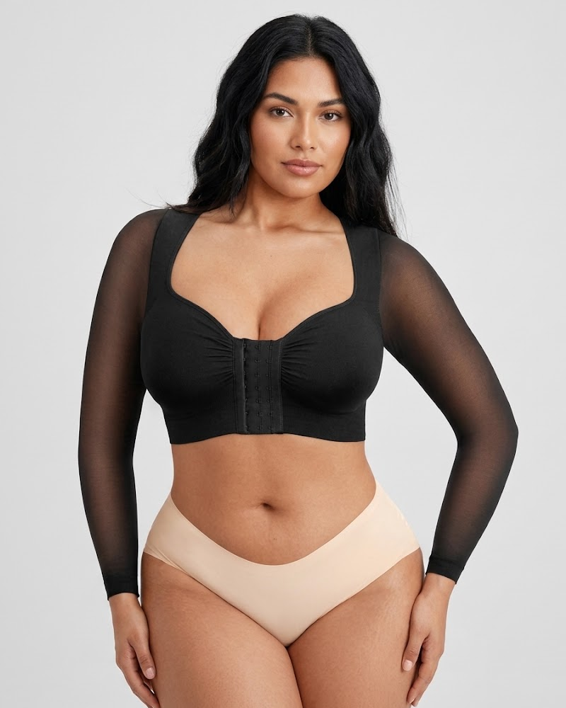 Front‑Closure Built‑In Bra Arm‑Sculpt Long Sleeve Top（Pre‑Sale）