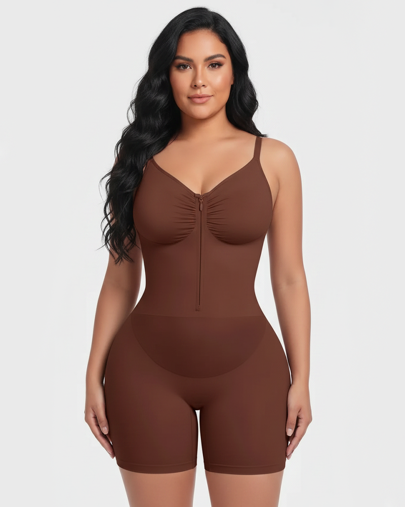 Seamless Double‑Layer Zip Shaping Bodysuit