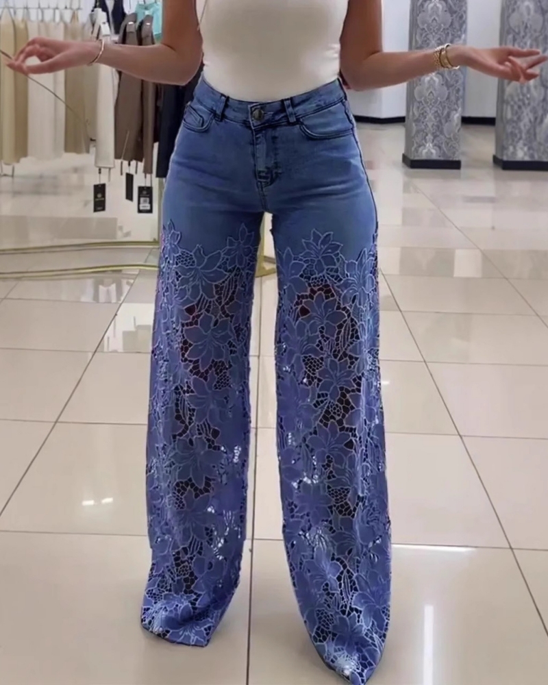 Laced Baby Blue Jeans-Curvy-Faja