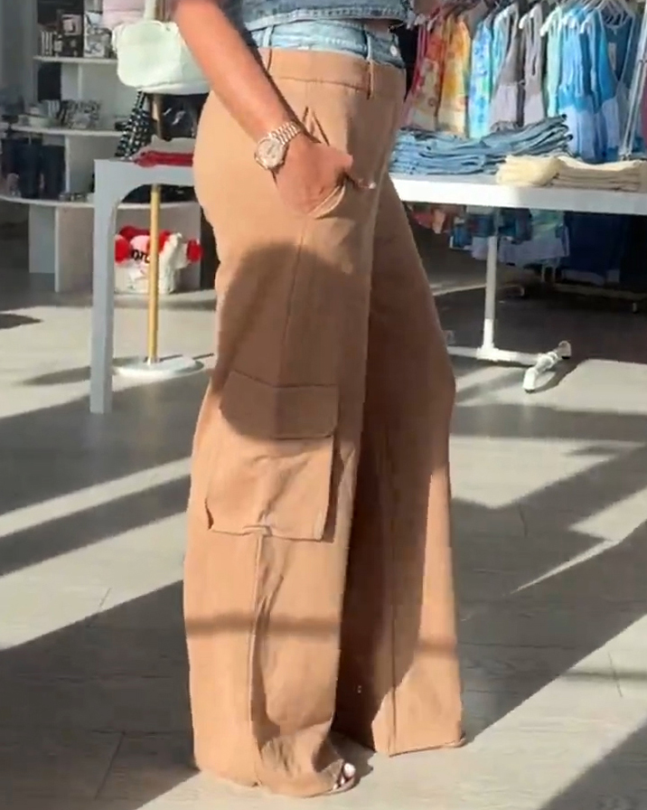 Women's Sleeveless Slim Fit Wide Leg 2-Piece Set-Curvy-Faja