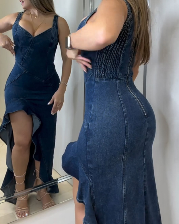 Diagonal Cut Denim Dress (Pre-Sale)