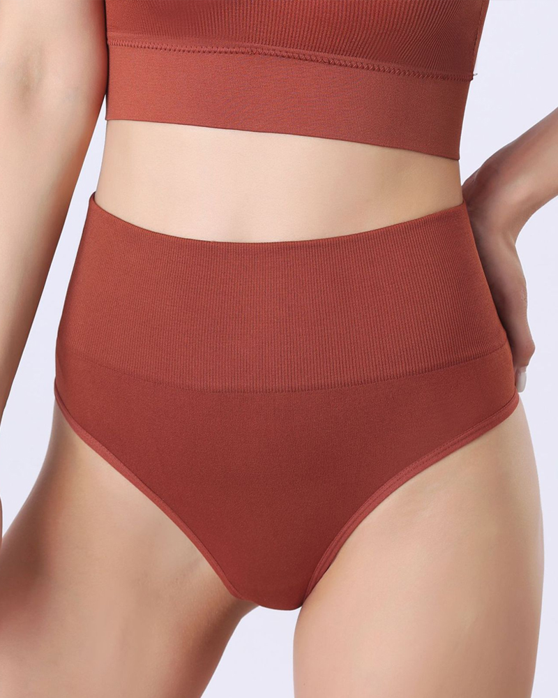 Threaded Solid Color Simple Thong-Curvy-Faja