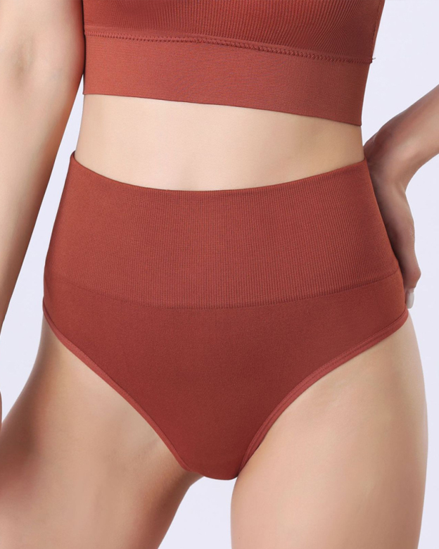 Threaded Solid Color Simple Thong-Curvy-Faja