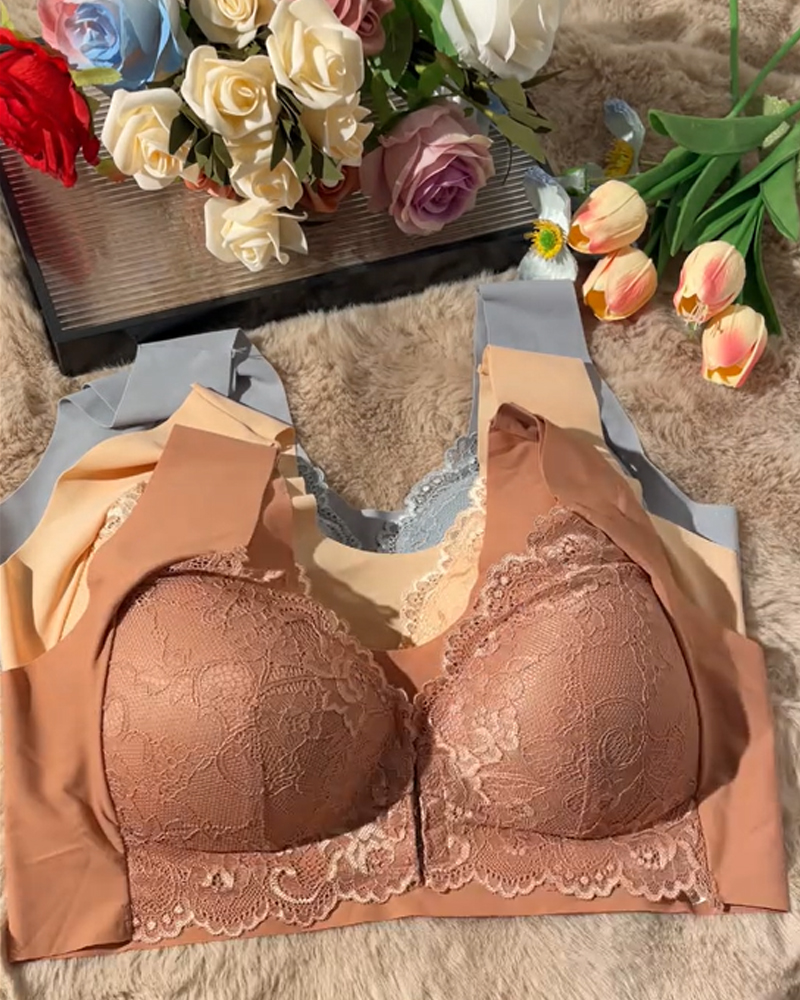 Front Clasp Lace Bra-Curvy-Faja