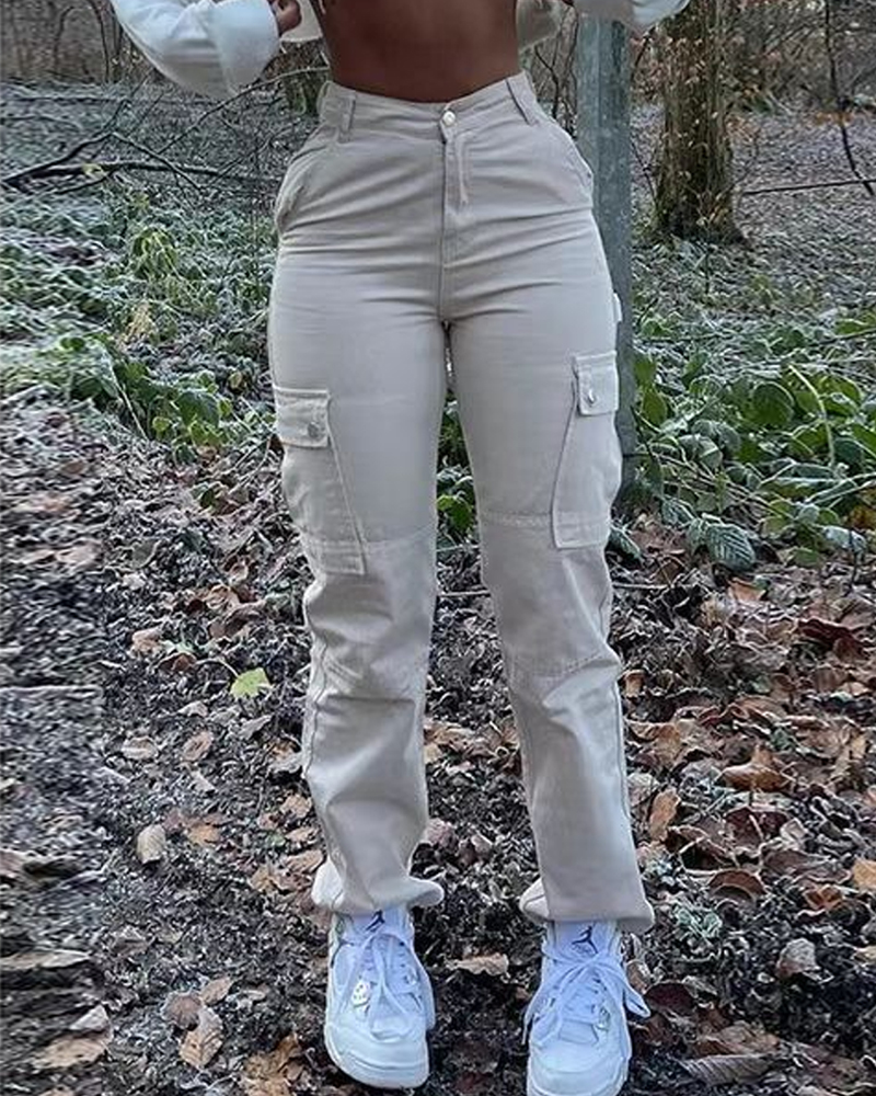 High-Stretch Solid Color Casual Work Jeans-Curvy-Faja