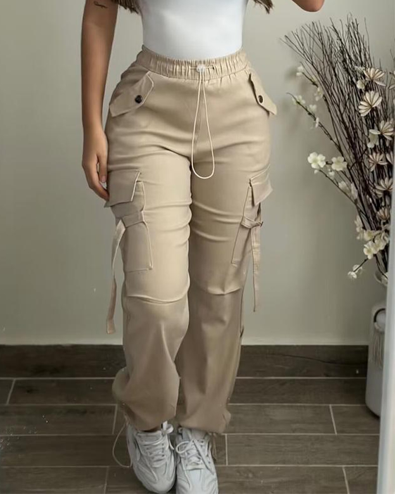 Casual Elastic Waist Overalls-Curvy-Faja